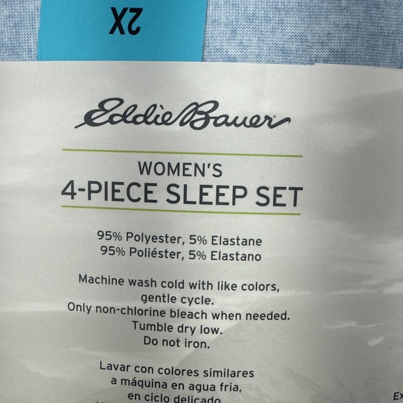 Eddie Bauer Women's 4-Piece Sleep Set 2X Blue Tank Tee Shorts Pants Pajamas NIP - Picture 7 of 7